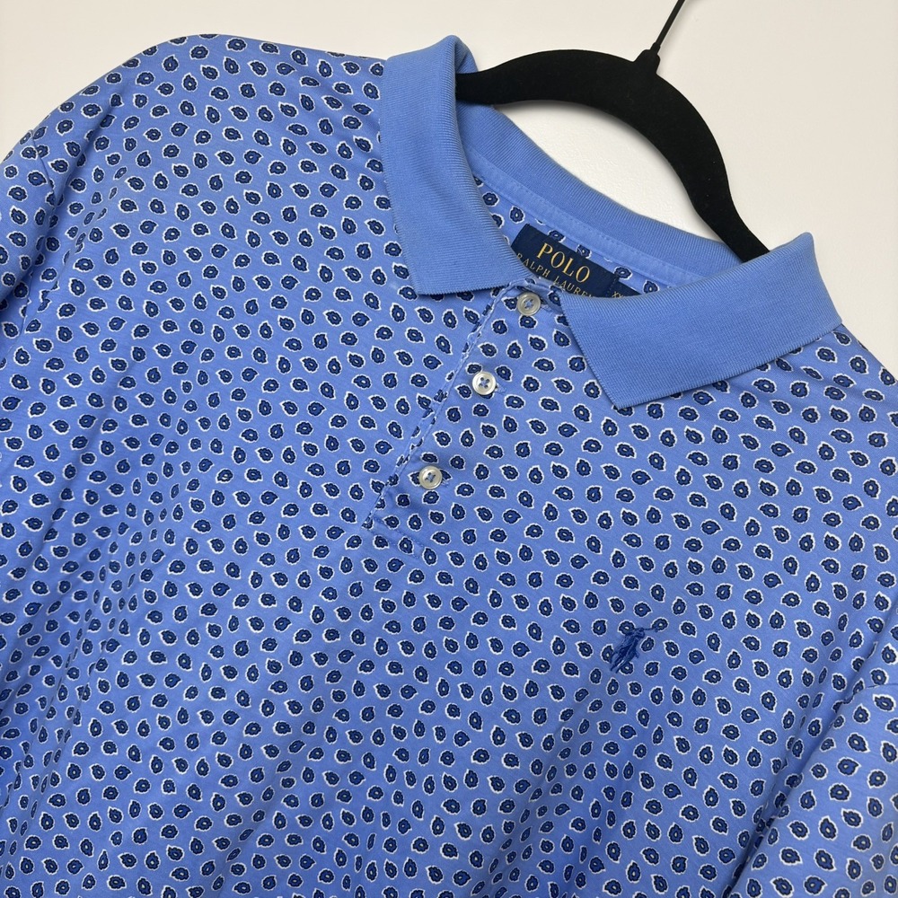Polo Ralph Lauren Interlock Polo Blue Floral Flower Print Preppy Polo Shirt XXL